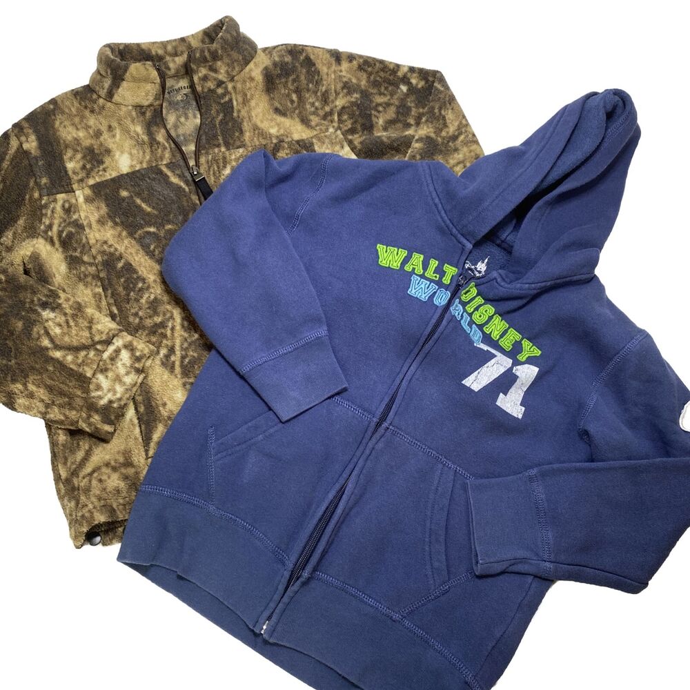 2 Pc Boys Full Zip Hoodie Sweatshirts Sz S 6 Jacket Disney World Camouflage Camo